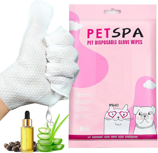 6 Pcs Pet Glove Wipes for Dogs and Cat, Cat Wipes Cleaning Fur and Butt, Pet Wipes for Cat and Dogs for Cleaning, Deodorizing, Daily Care, and Travel for Cats and Dogs
