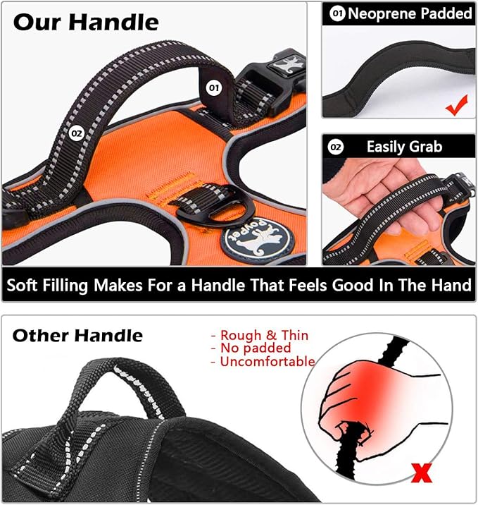 PoyPet Dog Harness No Pull, Reflective Adjustable No Choke Pet Vest with Front & Back Clips, Soft Padded and Control Training Handle for Large Dogs (Orange, XL)
