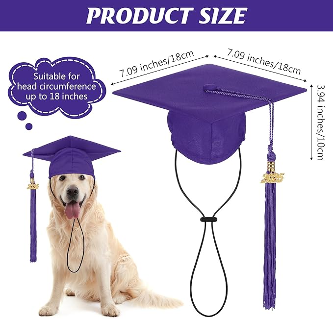 Pet Graduation Cap Small Dog Graduation Hats with 2025 Tassel Pet Graduation Costume for Dogs Cats Photo Prop Holiday Costume Accessory(Purple)