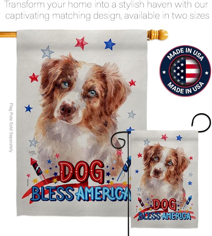 Breeze Decor Patriotic Red Australian Shepherd House Flag-Pack Dog Puppy Spoiled Paw Canine Fur Pet Nature Farm Animal Creature Applique Banner Small Garden Yard Gift Double-Sided, Made in USA