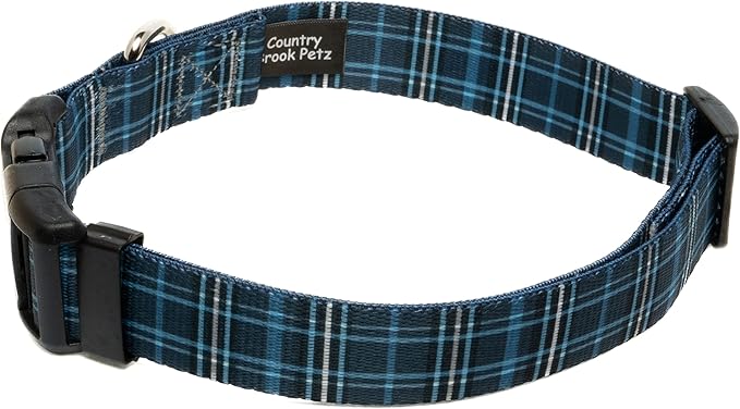 Country Brook Petz - Deluxe Navy Plaid Dog Collar - Made in The U.S.A. - Plaid and Argyle Collection Featuring Charming Designs (1 Inch, Medium)