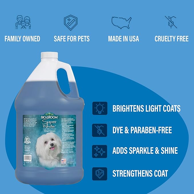 Bio-Groom Super Whitening Dog Shampoo - Whitening Pet Shampoo, Dog Bathing Supplies, Puppy Wash, Grooming Supplies, Cruelty-Free - 12 fl oz 1-Pack