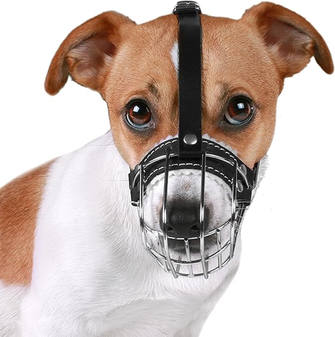 BRONZEDOG Dog Muzzle Wire Basket Metal Mask for Small, Medium and Large Dogs, Breathable, Dog can Drink, Adjustable, Padded, Training, Prevents Biting (Size 2: Jack Russell Terrier)