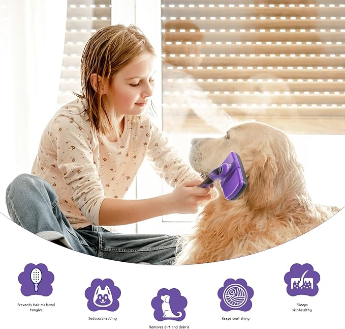 4 in 1 Pet Grooming Kit, Self Cleaning Slicker Brush for Dogs Cats & Small Animals, Dog Brush for Shedding Short Long Haired Dogs. Removes Loose Undercoat, Tangled Hair, Bath Brush