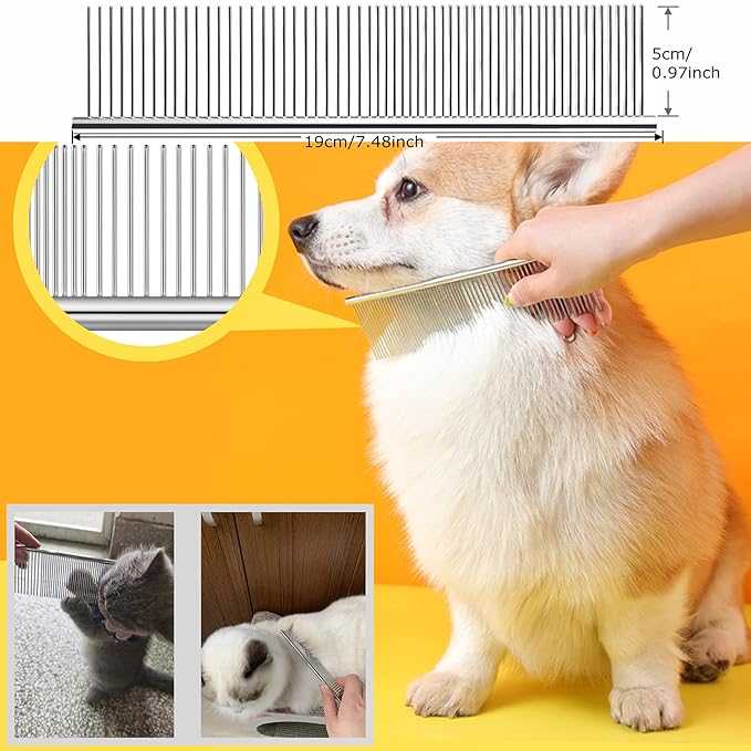 Grooming Rake Undercoat Brush for Dogs Long Hair, Long Tooth Undercoat Rake + Stainless Steel Dog Comb, Deshedding Tool Set for Husky Long-haired Cats