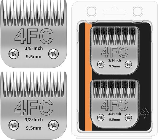 4FC Detachable Pet Clipper Replacement Blades Compatible with Andis/Oster A5/Wahl KM10 Series Dog Clipper,Made of Ceramic Blade & Stainless Steel Blade,Size 4FC Cut Length 3/8-Inch（2 Pack）