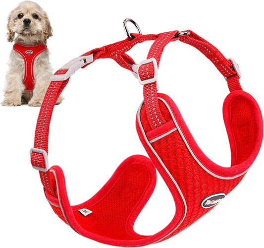 ThinkPet Harness and Leash Set Reflective Breathable Soft Air Mesh No Pull Puppy Choke Free Over Head Vest Ventilation Harness with Leash for Puppy Small Medium Dogs and Cats