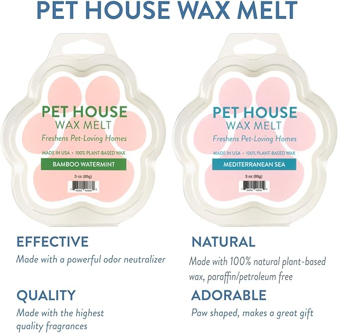One Fur All Pet House Wax Melts - Bamboo Watermint/Mediterranean Sea Pack of 2 - Odor Eliminating, Long-Lasting Scented, Pet-Friendly Natural Wax Melts