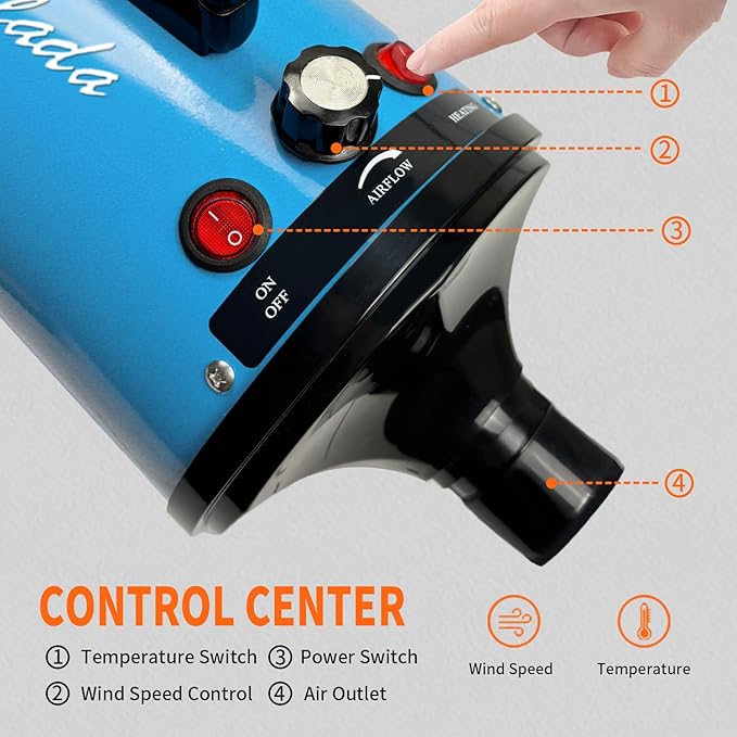 High Velocity Professional Dog Grooming Dryer,Adjustable Temperature and Speed Hair Dryer for Pets with 4 Nozzles