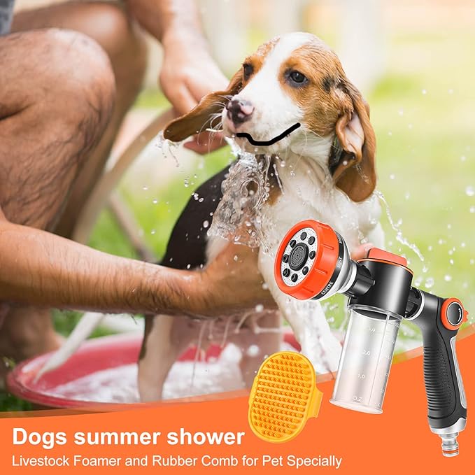 6 Pieces Dog Wash Hose Attachment with Soap Dispenser Pet Bathing Tool Set Dog Comb Brush for Pet Washing(9.4 x 2.7 x 6.7 Inch,Orange)