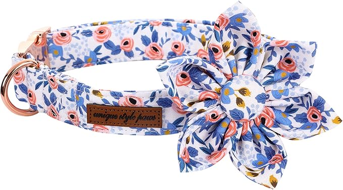 Uniqe Style Paws Flower Dog Collar, Rose Adjustable Girl Dog Collar with Flower, Durable Floral Pattern Pet Collar for X-Large Female Dogs