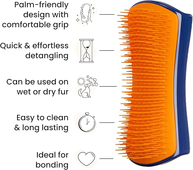 Pet Teezer by Tangle Teezer Detangling Dog Grooming Brush, Dog Bath Brush for Wet or Dry Fur, Navy & Orange