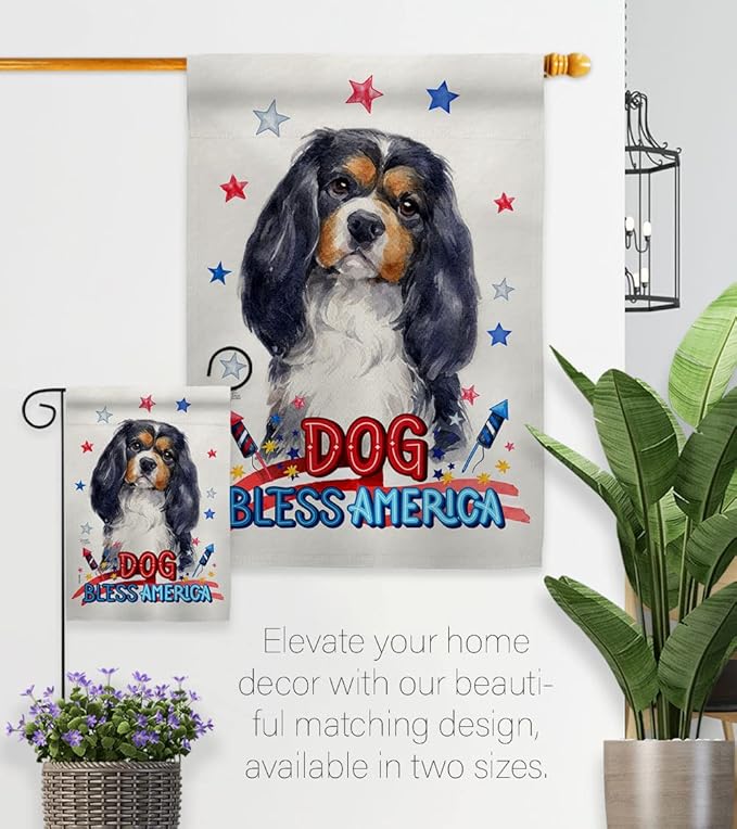 Breeze Decor Patriotic Cavalier Spaniel Garden House Flag-Kit Dog Puppy Spoiled Paw Canine Fur Pet Nature Farm Animal Creature Decoration Banner Small Yard Gift Double-Sided, Made in USA