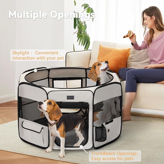 Petsfit 36" Dog Playpen with Dual Zipper Doors –Sturdy Foldable Puppy Playpen for Medium Dogs with Removable Mesh Top and Leakproof Bottom