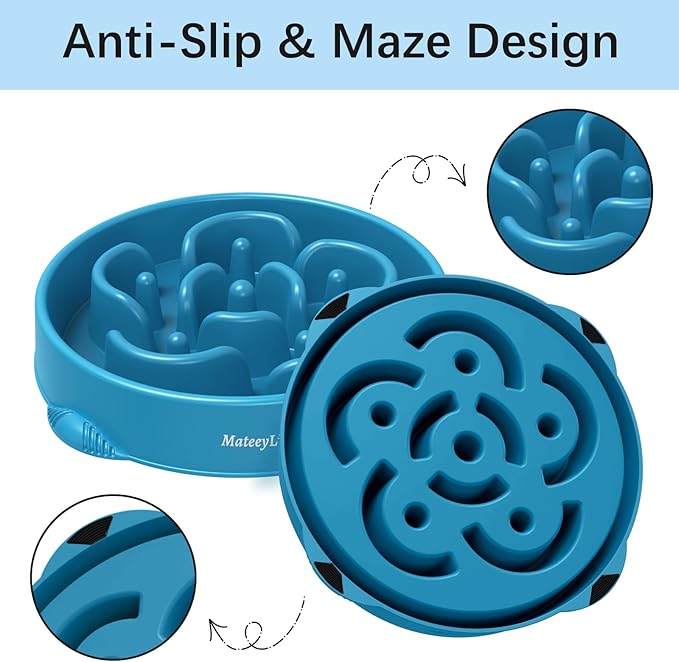 MateeyLife Large Slow Feeder Dog Bowls, Anti-Choking Puzzle Dog Food Bowls, Anti-Slip Interactive Feeding Slow Down Eating, Bloat Stop Maze Dishes for Large Breeds 4 Cups DarkBlue