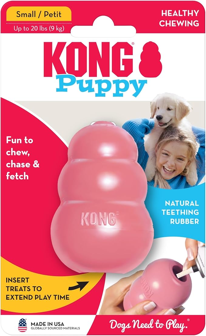 KONG Puppy - Natural Teething Rubber Chew Toy for Dogs - Stuffable Dog Toy for Extended Playtime - Chew & Fetch Toy for Puppies - for Small Puppies - Pink