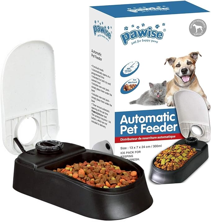 PAWISE Automatic Pet Feeder for Dogs and Cats, 1.5 Cup Food Dispenser Feeder with 48-Hour Timer - Single
