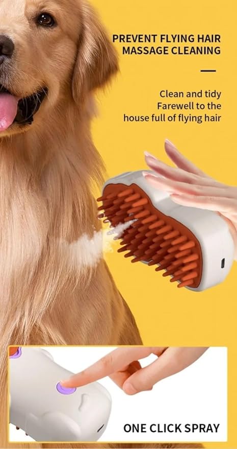 Cat Steam Brush, 3 in 1 Multifunction Steamy Spray Cleaning Shedding Comb, Dog Removal Grooming Brush (1PC Green)