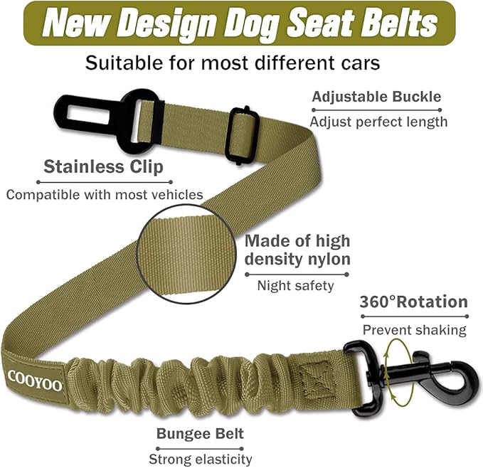 COOYOO Dog Seat Belt,3 Piece Set Retractable Dog Car Adjustable Seatbelts for Vehicle Nylon Pet Safety Heavy Duty & Elastic & Durable Car Harness for Dogs