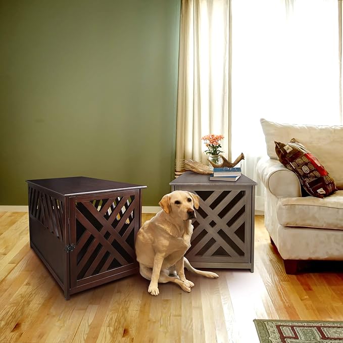 Casual Home Wooden Pet Crate, End Table, Lattice Large, New Taupe Gray