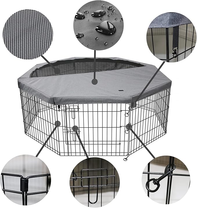 PETIME Foldable Metal Dog Exercise Pen/Pet Puppy Playpen Kennels Yard Fence Indoor/Outdoor 8 Panel 24" W x 24" H with Top Cover (with top Cover, 8 Panels 24" H)