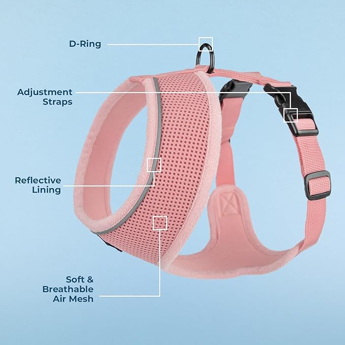 Voyager Aerolite No Pull Mesh Dog Harness with Lightweight, Soft, Breathable, Reflective Stitching, and Adjustable Straps for Walking, Running, Training, Heavy Duty and Durable - Pink, XL