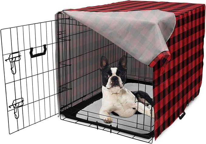Ambesonne Plaid Dog Crate Cover, Lumberjack Fashion Buffalo Checks Pattern Retro Style Grid Composition, Easy to Use Pet Kennel Cover for Small Dogs Puppies Kittens, 22 Inch, Orange Black