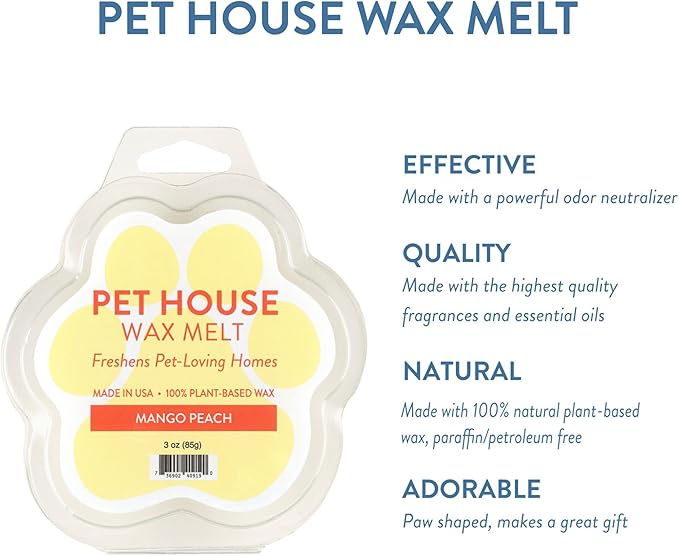 One Fur All Pet House Wax Melts - Mango Peach Pack of 2 - Odor Eliminating, Long-Lasting Scented, Pet-Friendly, Natural