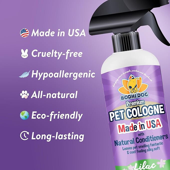 Bodhi Dog Natural Dog Cologne (Lilac) - Premium Scented Deodorizing Pet Perfume with Conditioner for Dogs & Cats - Keeps Pets Fresh & Clean - Gentle and Safe Formula, Made in USA (17 Fl Oz)