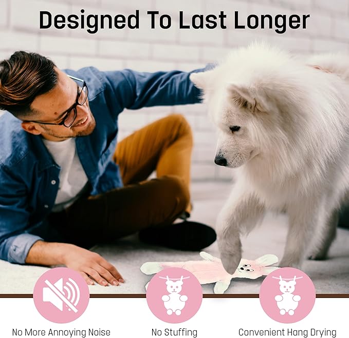 FGA MARKETPLACE Pack of 3 Flat NO Stuffing NO Squeak Plush Dog Toy, Funny Style Will Entertain Your Dog for Hours, Recommended for Small and Medium Dog 21 INCH Long