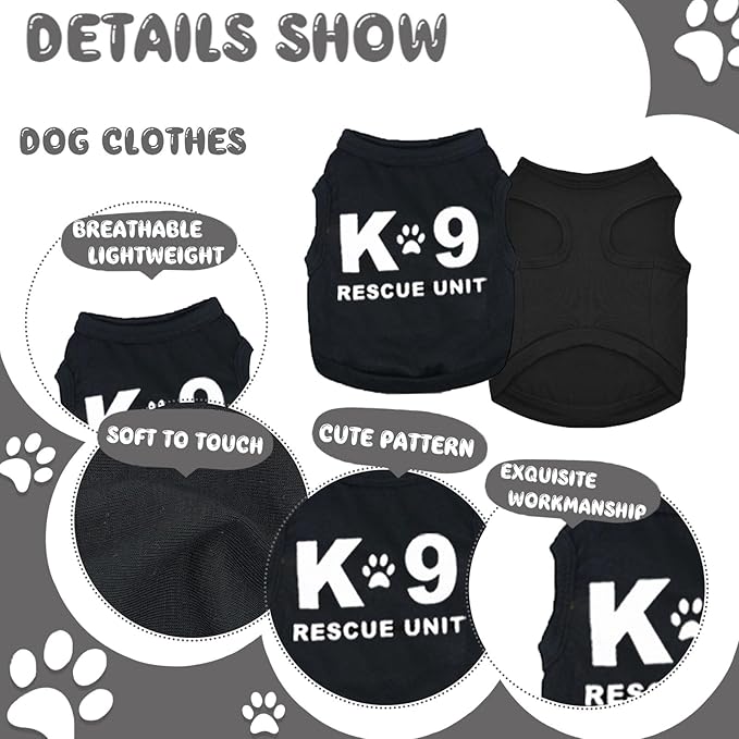 4 Pack Dog Clothes for Small Dog Black Puppy Clothes Soft Chihuahua Clothes K9 Boss Security Pattern Small Dog Shirt Summer Autumn Pet Clothing (XX-Small)