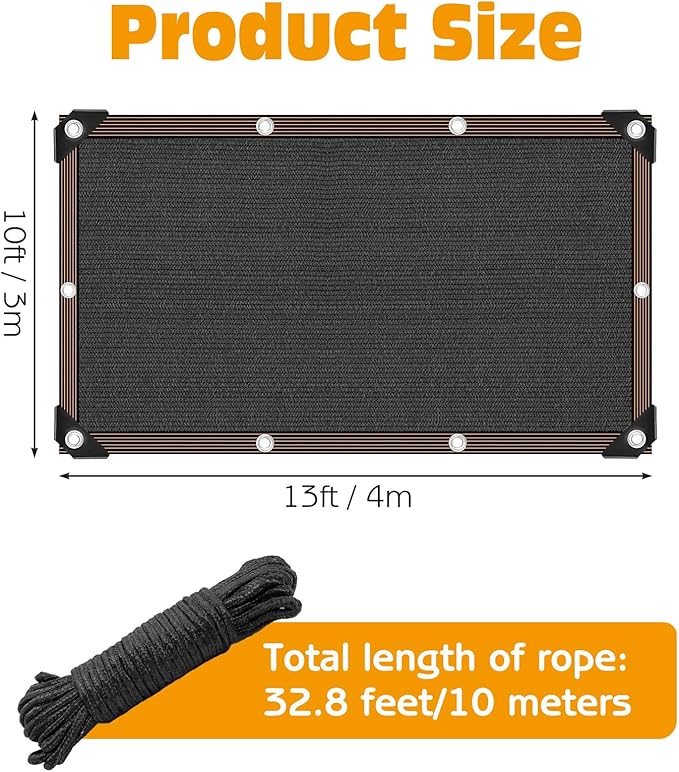 BNOSDM Dog Kennel Cover, Outdoor Sunblock Shade Cloth Net, Dog Mesh Tarp with Grommets and Rope for Outside Pet Large House Crate Playpen Chicken Coop, 13x10 Ft