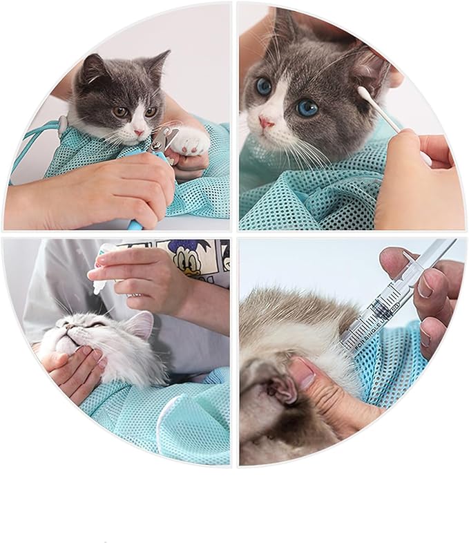 Cat Bathing Bag, Adjustable Anti-bite and Anti-Scratch Shower Mesh Grooming Bag, Breathable Mesh Shower Bag - Anti Scratch Adjustable Grooming Includes Pet Nail Clipper, Nail File