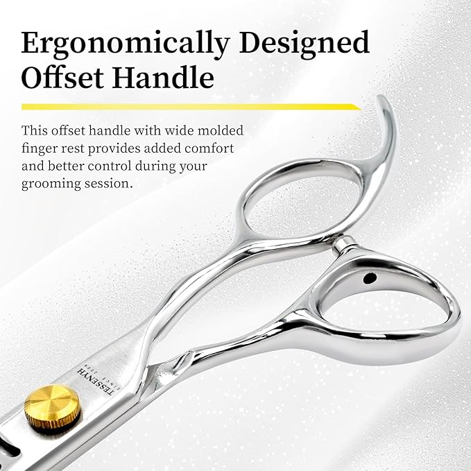 Dog Grooming Scissors, 7.0" 18 Teeth Chunker Shears, Premium Stainless Steel, Safety Rounded Tip & Offset Handles for Precision Trimming Dogs, Cats, Pet at Home
