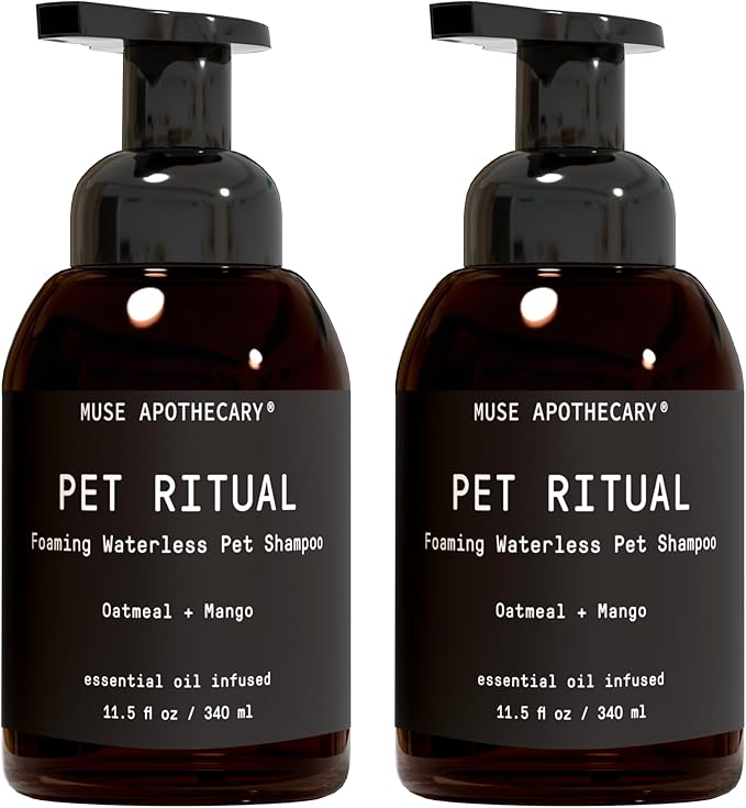 Muse Apothecary Pet Ritual Foaming Waterless Shampoo for Dogs, Waterless Dog Shampoo Foam, No Rinse Dog Shampoo, Waterless Dog Shampoo for Large Dogs - Essential Oils Infused, 11.5oz Oatmeal + Mango