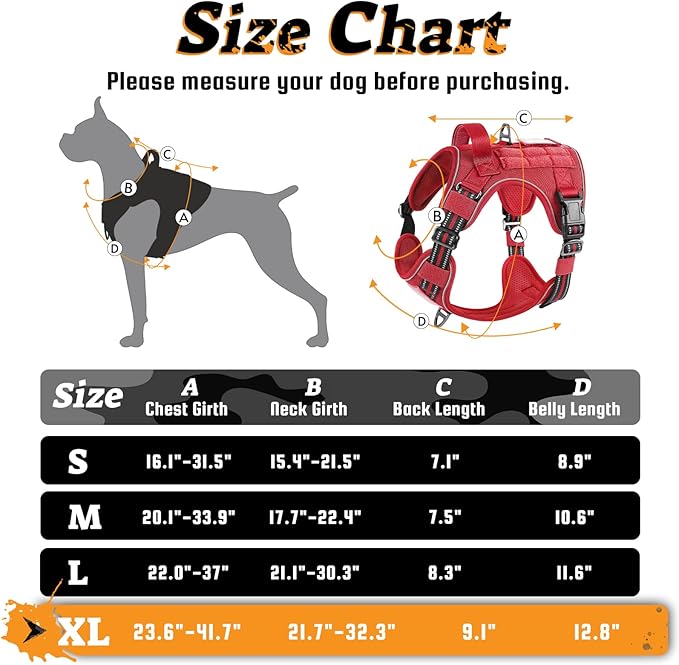 rabbitgoo Dog Harness for Large Dogs No Pull, Tactical Service Dog Vest with Molle and Control Handle, Adjustable and Reflective Military Pet Harness for Easy Walking and Training, Red, XL