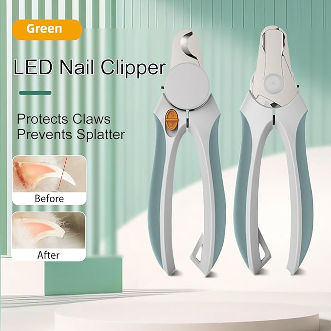 Cat Nail Clippers, EliaValth LED Dog Nail Clippers, Dog Nail Trimmers, Nail Grinder and Toenail Clippers for Thick Nails, Grooming Tool with Ergonomic Handle, Suitable for Small and Large Pets Green