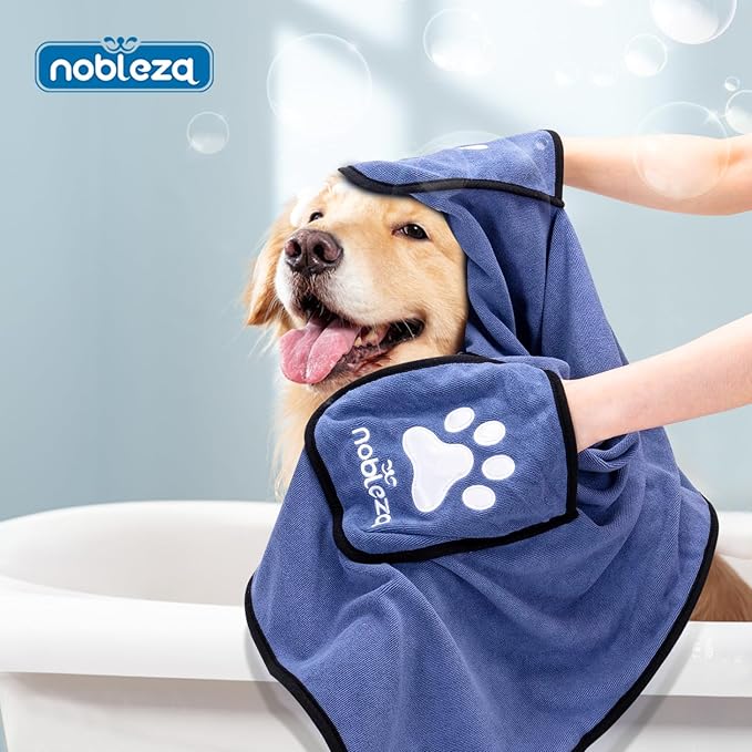 Nobleza Dog Towel, Super Absorbent Large Pet Towel with Hand Pockets, Microfiber Quick Drying Dog Towels for Drying Dogs, Mazarine