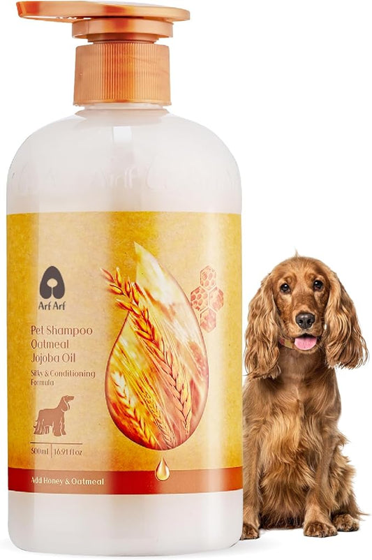 Arf Arf Dog Shampoo Silky & Conditioning, Hydrating Oatmeal Formula, Smooth Coat Wash, Honey-Infused, Pet-Friendly, pet Shampoo and Conditioner, Suitable for All Breeds and Ages - 16oz