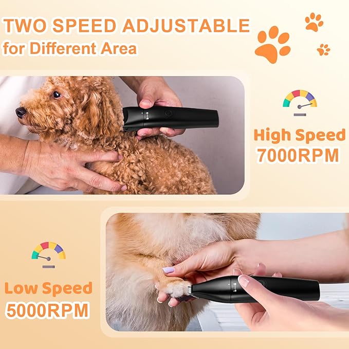 4 in 1 Dog Grooming Kit with USB-C Charging, Paw Trimmer for Small Dogs, Cats, Pet Hair Clippers Dog Nail Grinder, Low Noise Cordless Hair Trimmer with 2 Speed Modes