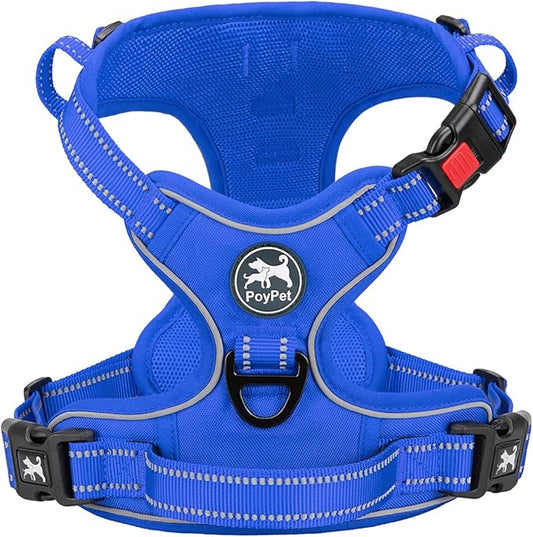 PoyPet No Pull Dog Harness, No Choke Reflective Dog Vest, Adjustable Pet Harnesses with Easy Control Padded Handle for Small Medium Large Dogs(Royal Blue,XL)