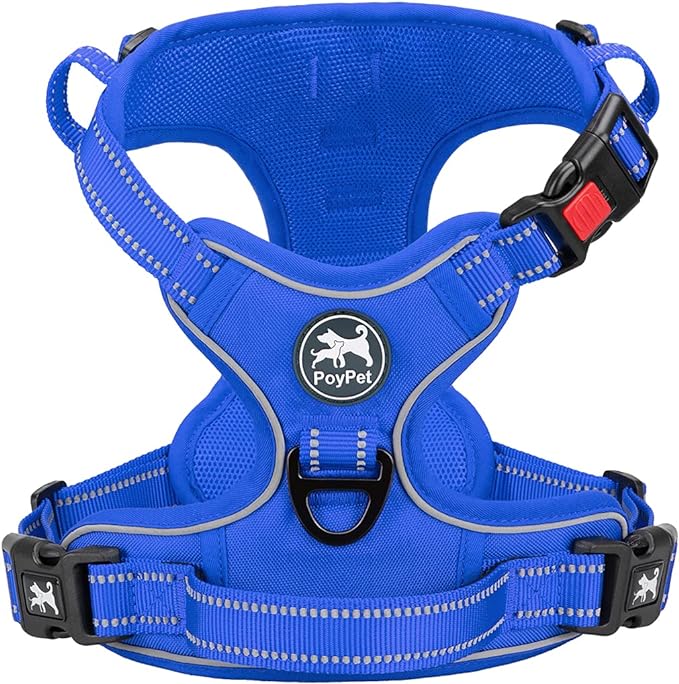 PoyPet No Pull Dog Harness, No Choke Reflective Dog Vest, Adjustable Pet Harnesses with Easy Control Padded Handle for Small Medium Large Dogs(Royal Blue,XS)