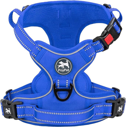 PoyPet No Pull Dog Harness, No Choke Reflective Dog Vest, Adjustable Pet Harnesses with Easy Control Padded Handle for Small Medium Large Dogs(Royal Blue,XS)