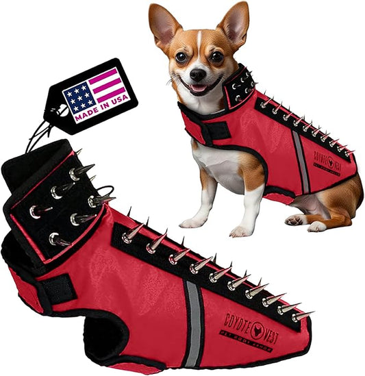 CoyoteVest SpikeVest Dog Harness Vest for Small Dogs, Reflective Dog Vest with Spikes to Shield Your pet from Coyotes, Raptor and Animal Attacks, Anti Hawk Vest, Made in USA (S-Red)