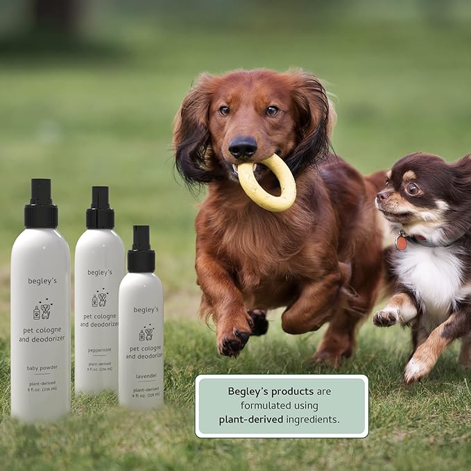 Begley's Pet Cologne and Deodorizer - Premium Essential Oil Dog Perfume Spray Long Lasting and Pet Odor Eliminator - Cat Perfume and Dog Cologne Spray - Baby Powder - 8 oz