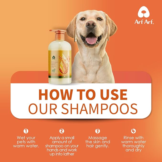 Arf Arf Dog Shampoo Odor Control, Refreshing Oatmeal Formula 16oz, Deodorizing for Smelly Dogs, Honey-Infused, Pet-Friendly, Long-Lasting Freshness, Suitable for All Breeds and Ages - 16oz