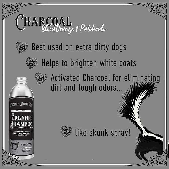 Activated Charcoal Liquid Shampoo for Dogs | Blood Orange Patchuili | Odor Eliminating | Deep Cleaning Shampoo