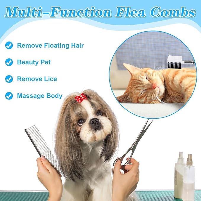 6 Pieces Pets Grooming Comb Kit Flea Lice Combs Pet Eye Tear Stain Remover Combs for Small Dogs Puppies Cats Remove Knots Crust Mucus Floating Hair