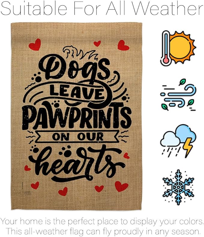 Breeze Decor Leave Pawprints House Flag Pack Dog Puppy Spoiled Paw Canine Fur Pet Nature Farm Animal Creature Vintage Applique Banner Small Garden Yard Gift Double-Sided, Made in USA