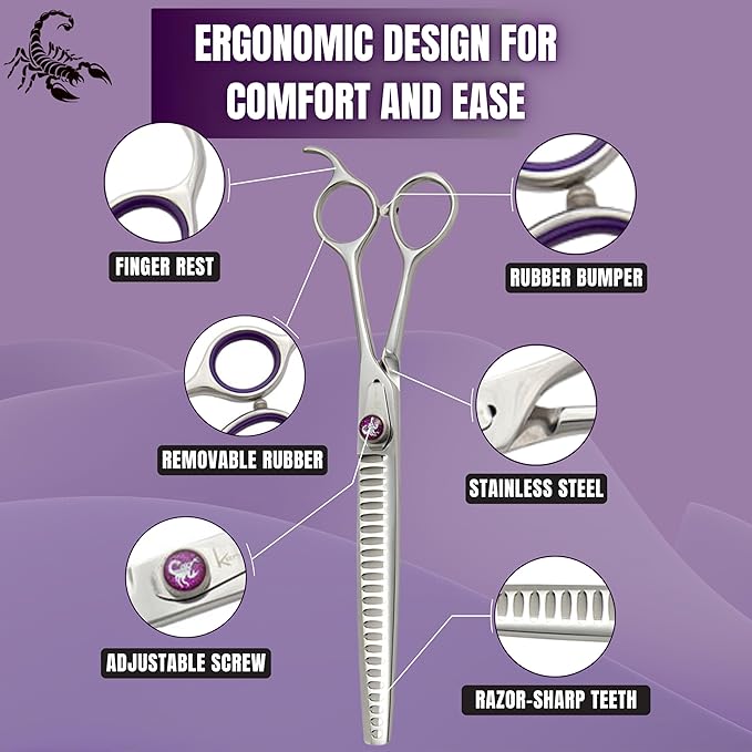 Kenchii Scorpion Dog Grooming Scissors, 24 Tooth Blending Shears, Dog Scissors for Grooming, Professional Pet Grooming Scissors, Heavy Duty, Durable and Sharp